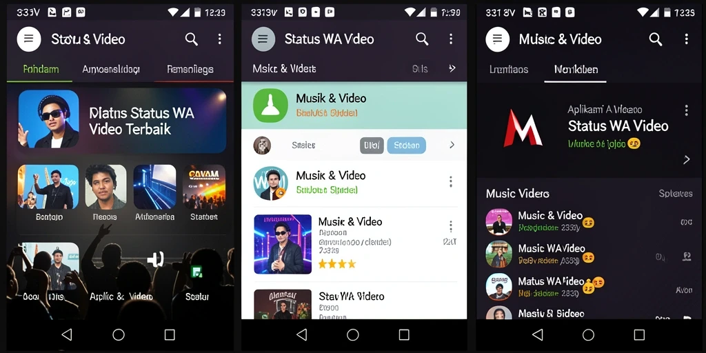 Tampilan antarmuka pengguna aplikasi 333V untuk status WA Video.