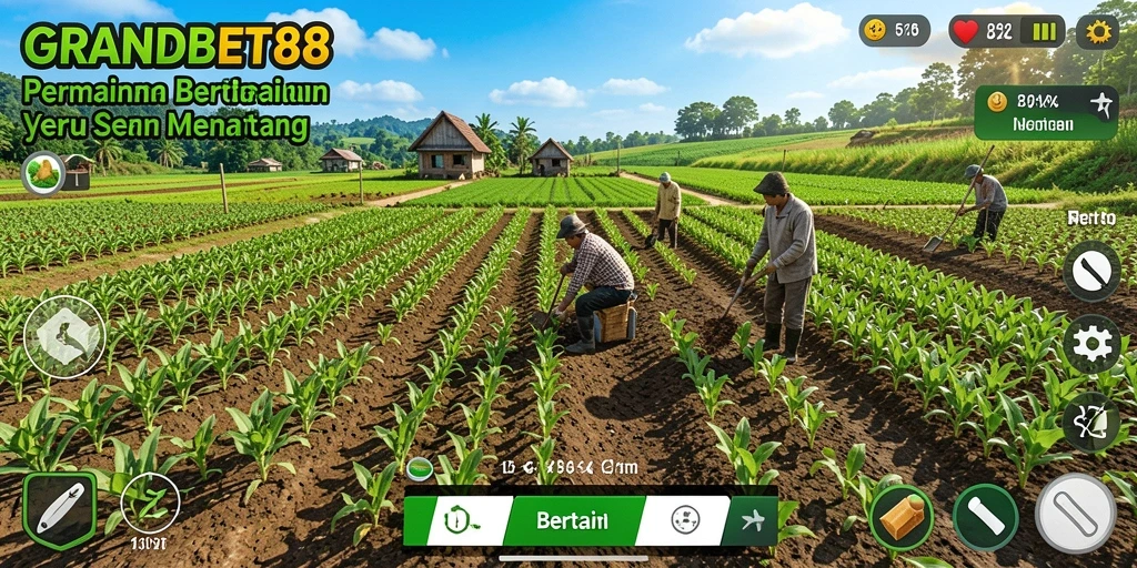 Tampilan antarmuka menarik dari GRANDBET88 yang menampilkan pertanian yang dikelola pengguna.