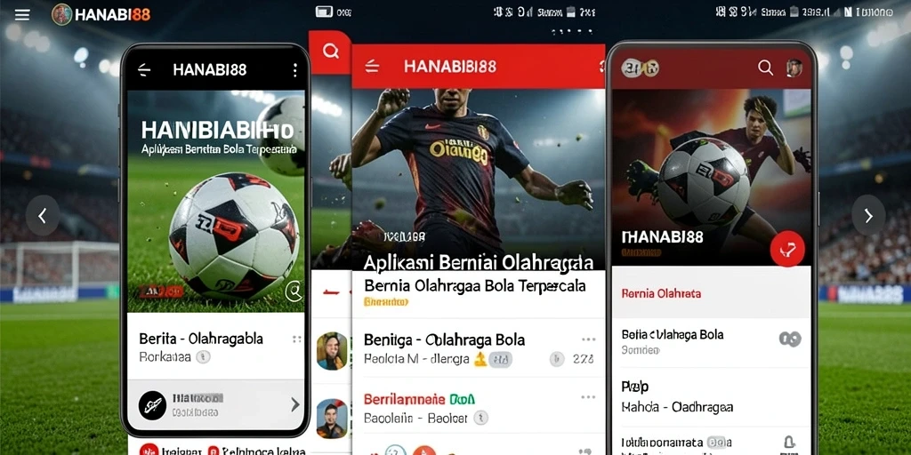 Antarmuka aplikasi HANABI88 menampilkan berita dan update olahraga bola.