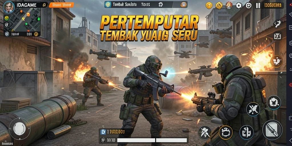 Tampilan antarmuka game Tembak Senjata yang memukau dengan kontrol yang intuitif.