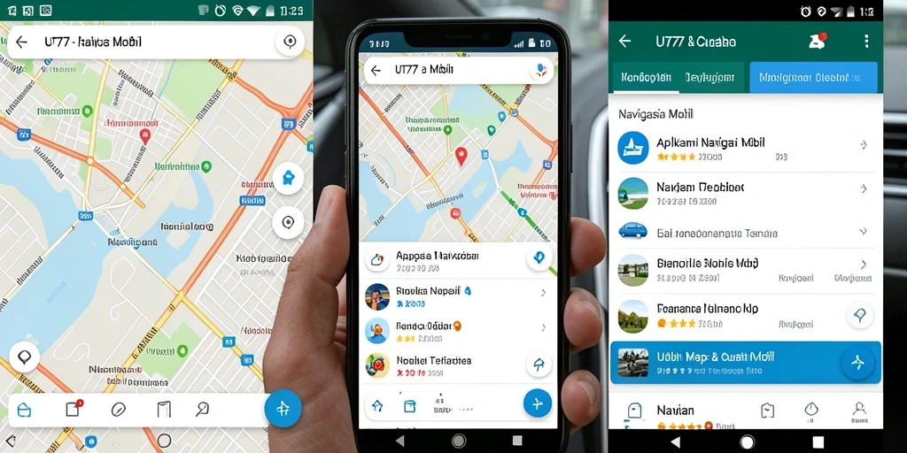 Tampilan antarmuka UT77 saat menggunakan fitur Navigasi Mobil.